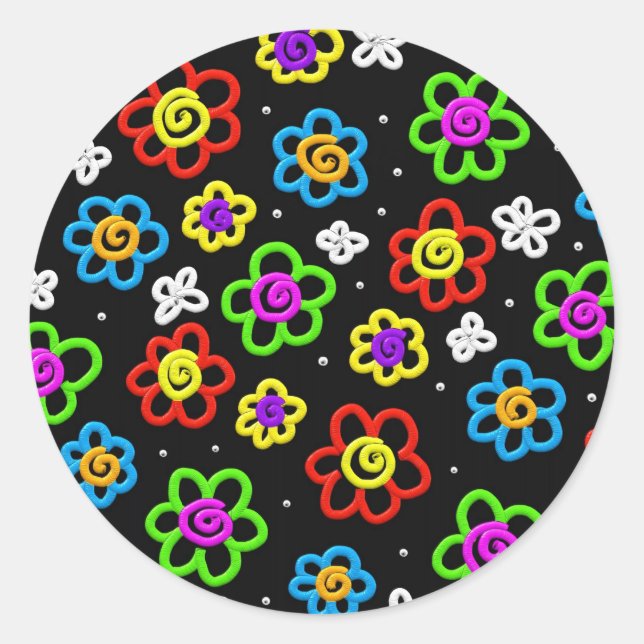 Crazy Flowers Classic Round Sticker (Front)