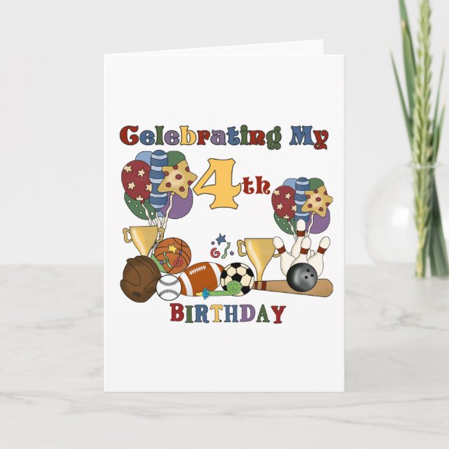 Crazy For Sports 4th Birthday T-shirts and Gifts Card (Front)