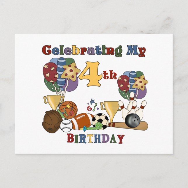 Crazy For Sports 4th Birthday T-shirts and Gifts Postcard (Front)