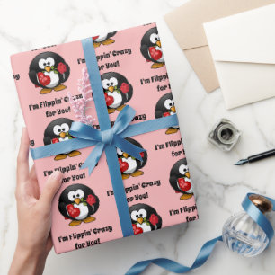 Crazy for You Cute Valentine's Day Love Penguin Wrapping Paper