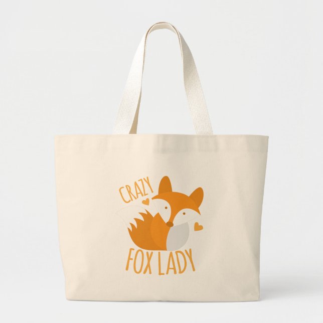 Crazy Fox Lady Large Tote Bag (Front)