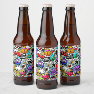 Crazy Fruits and Vegetables Graffiti Art Beer Bottle Label