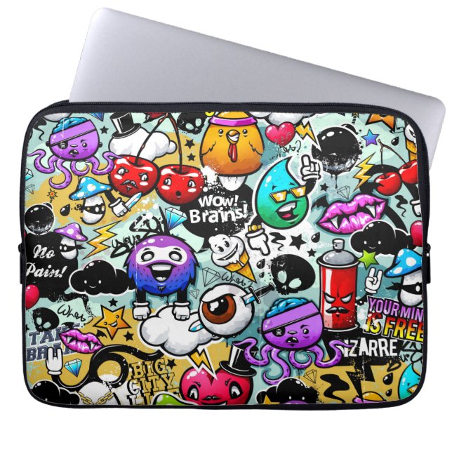 Crazy Fruits and Vegetables Graffiti Laptop Sleeve (Front)