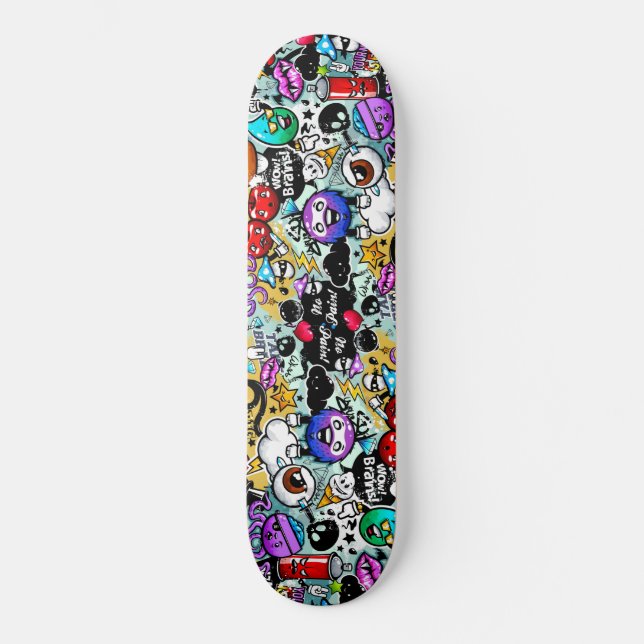 Crazy Fruits and Vegetables Graffiti Skateboard (Front)
