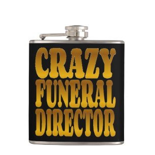 Crazy Funeral Director in Gold Hip Flask