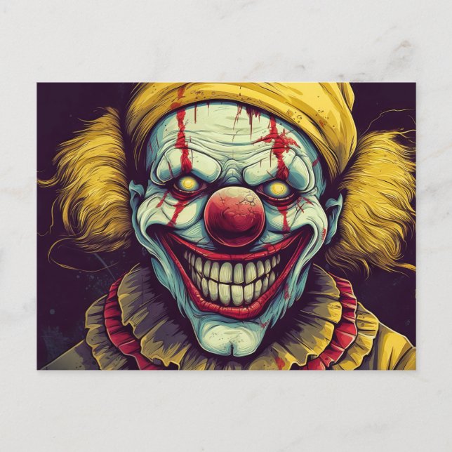 Crazy Funhouse Circus Clown Illustration Postcard (Front)