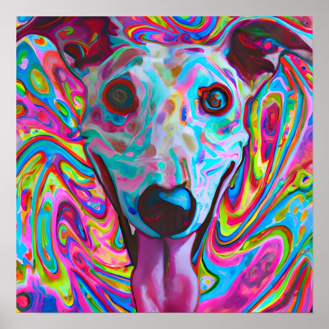 Crazy Funky Whippet Dog Portrait Art Poster (Front)