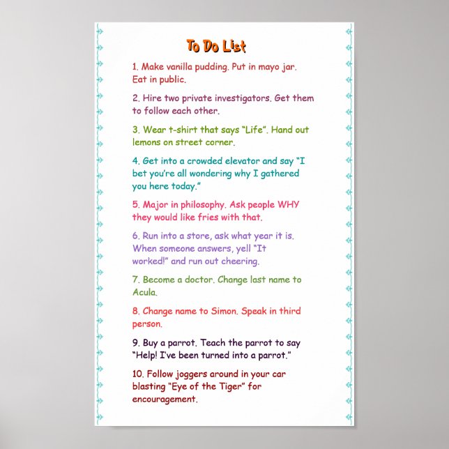 Crazy Funny Wacky Must Do Pranks To Do List Poster (Front)