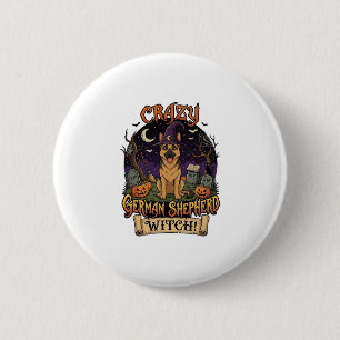 Crazy German Shepherd Witch Halloween Dog Pumpkins 6 Cm Round Badge