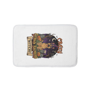 Crazy German Shepherd Witch Halloween Dog Pumpkins Bath Mat