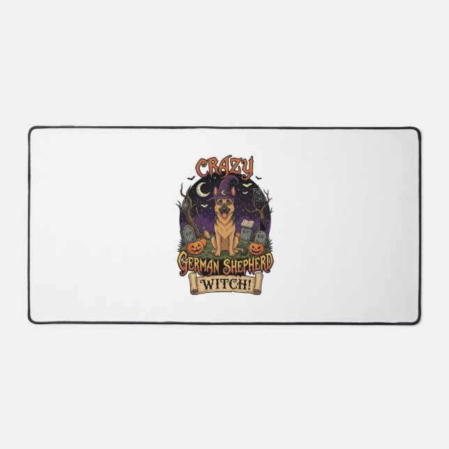 Crazy German Shepherd Witch Halloween Dog Pumpkins Desk Mat (Front)