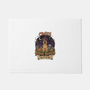 Crazy German Shepherd Witch Halloween Dog Pumpkins Doormat