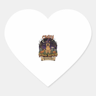Crazy German Shepherd Witch Halloween Dog Pumpkins Heart Sticker