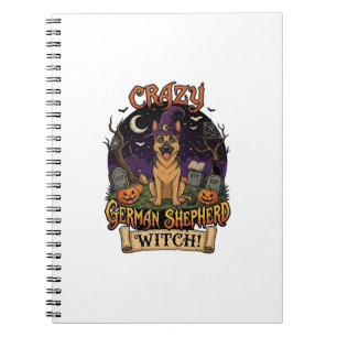 Crazy German Shepherd Witch Halloween Dog Pumpkins Notebook