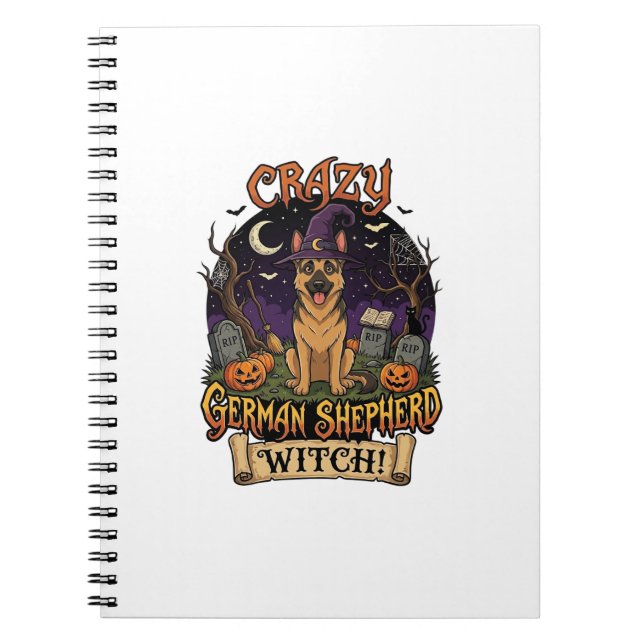 Crazy German Shepherd Witch Halloween Dog Pumpkins Notebook (Front)
