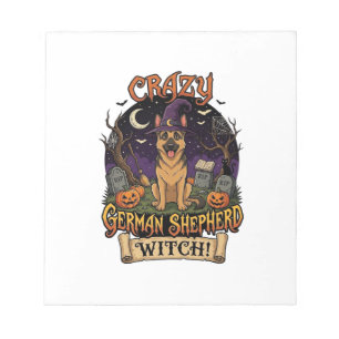 Crazy German Shepherd Witch Halloween Dog Pumpkins Notepad