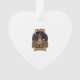 Crazy German Shepherd Witch Halloween Dog Pumpkins Ornament