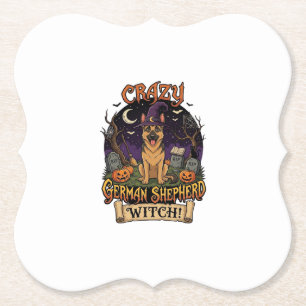 Crazy German Shepherd Witch Halloween Dog Pumpkins Paper Coaster