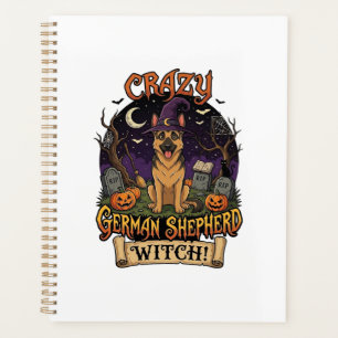Crazy German Shepherd Witch Halloween Dog Pumpkins Planner