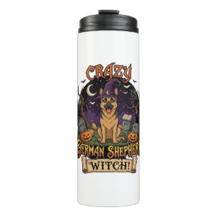 Crazy German Shepherd Witch Halloween Dog Pumpkins Thermal Tumbler