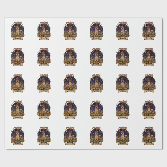 Crazy German Shepherd Witch Halloween Dog Pumpkins Wrapping Paper (Flat)