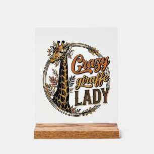 Crazy Giraffe Lady Vintage Engraving Shirt Design_ Acrylic Sign