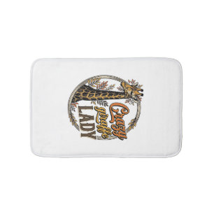 Crazy Giraffe Lady Vintage Engraving Shirt Design_ Bath Mat