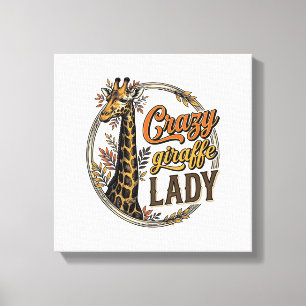 Crazy Giraffe Lady Vintage Engraving Shirt Design_ Canvas Print