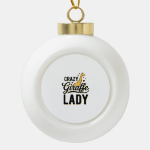 Crazy Giraffe Lady Vintage Engraving Shirt Design Ceramic Ball Christmas Ornament