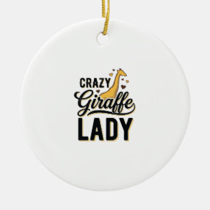 Crazy Giraffe Lady Vintage Engraving Shirt Design Ceramic Tree Decoration