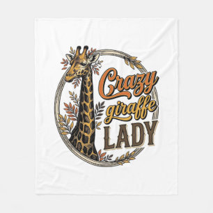 Crazy Giraffe Lady Vintage Engraving Shirt Design_ Fleece Blanket