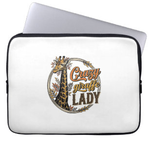 Crazy Giraffe Lady Vintage Engraving Shirt Design_ Laptop Sleeve