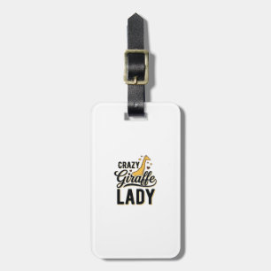 Crazy Giraffe Lady Vintage Engraving Shirt Design Luggage Tag