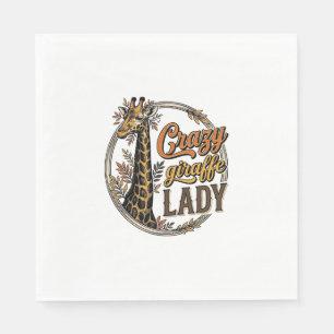 Crazy Giraffe Lady Vintage Engraving Shirt Design_ Napkin