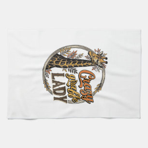Crazy Giraffe Lady Vintage Engraving Shirt Design_ Tea Towel