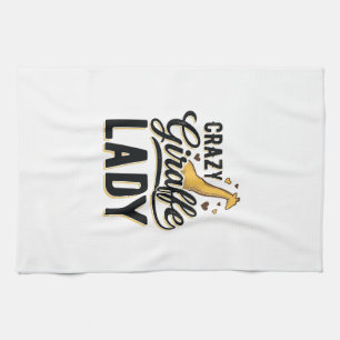 Crazy Giraffe Lady Vintage Engraving Shirt Design Tea Towel