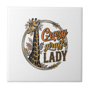 Crazy Giraffe Lady Vintage Engraving Shirt Design_ Tile