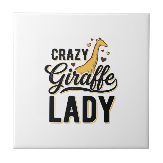 Crazy Giraffe Lady Vintage Engraving Shirt Design  Tile (Front)