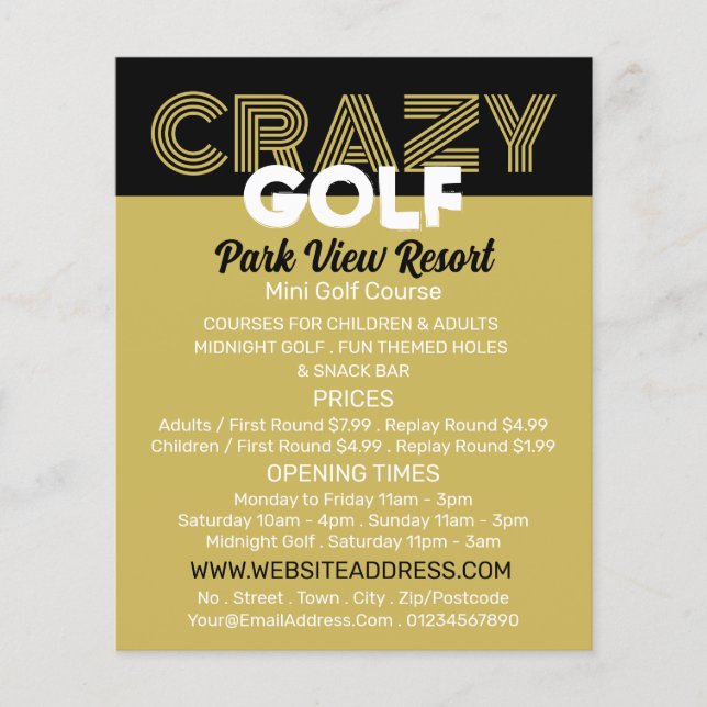 Crazy Golf Slogan, Mini Golf Course Advertising Flyer (Front)