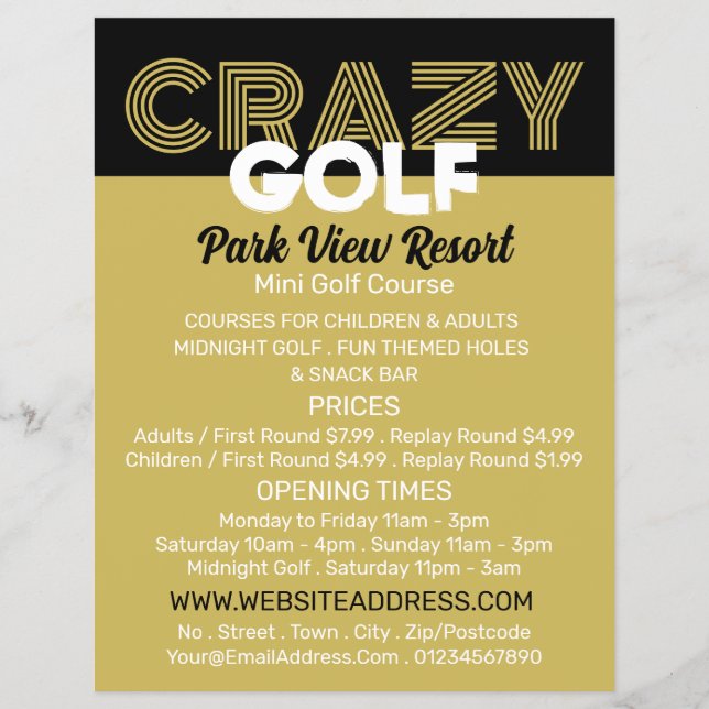 Crazy Golf Slogan, Mini Golf Course Advertising Flyer (Front)