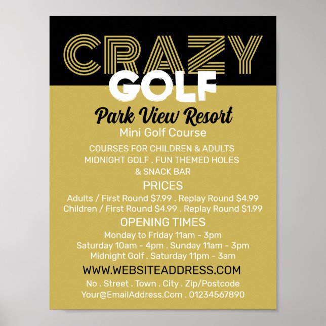 Crazy Golf Slogan, Mini Golf Course Advertising Poster (Front)