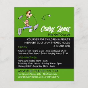 Crazy Golfer, Mini Golf Course Advertising Flyer