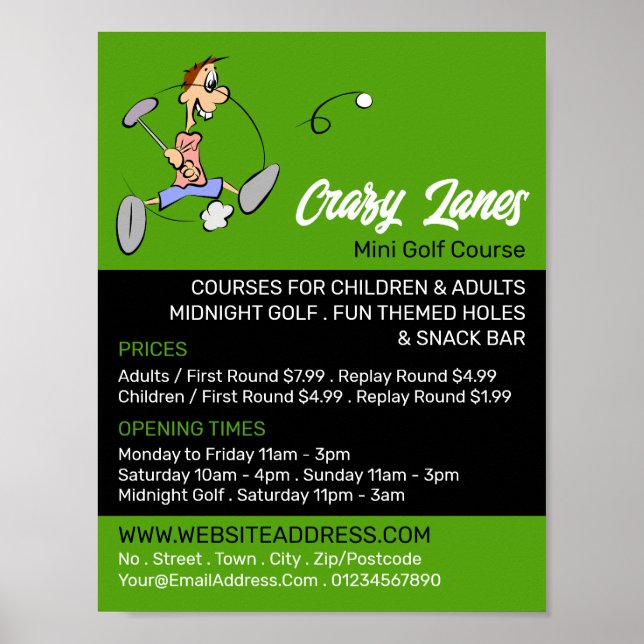 Crazy Golfer, Mini Golf Course Advertising Poster (Front)