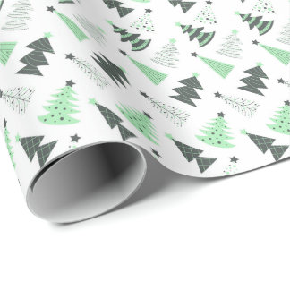 Crazy Green Xmas Trees Pattern Wrapping Paper