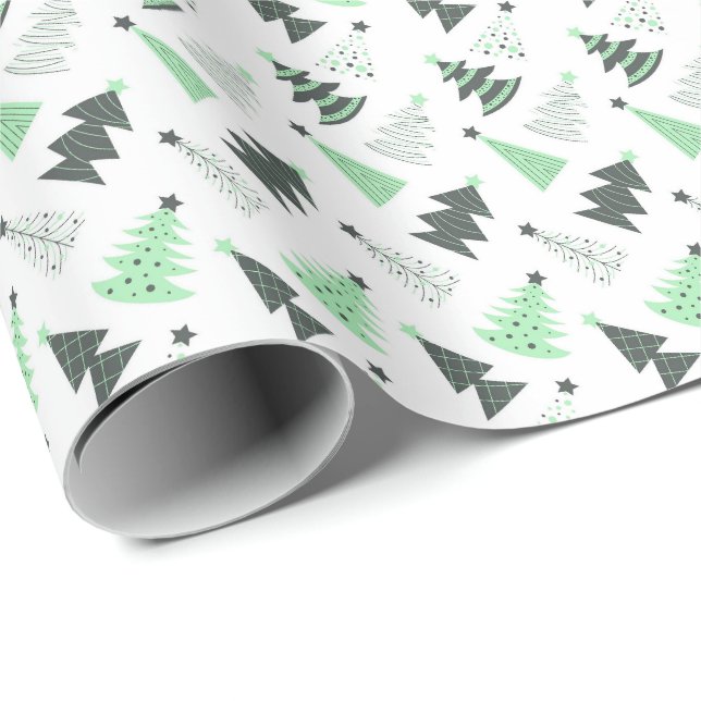Crazy Green Xmas Trees Pattern Wrapping Paper (Roll Corner)