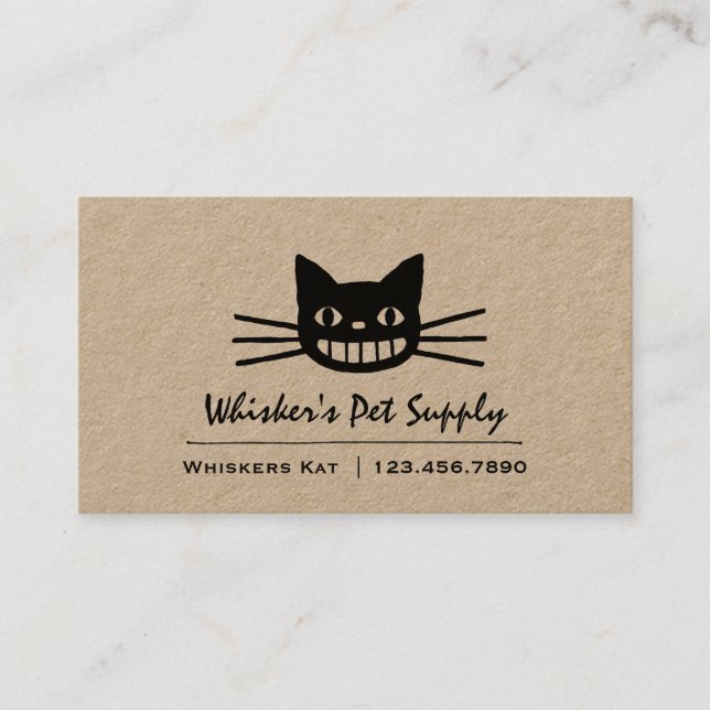 Crazy Grinning Cat | Black Cheshire Cat Business Card (Front)