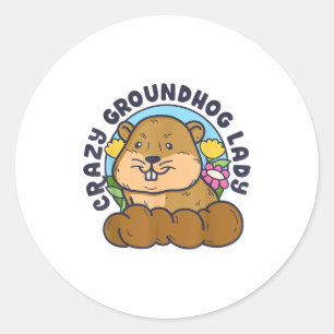 Crazy Groundhog Lady Women Retro Vintage 60s 70s 8 Classic Round Sticker