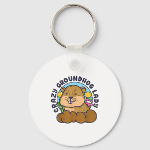 Crazy Groundhog Lady Women Retro Vintage 60s 70s 8 Key Ring
