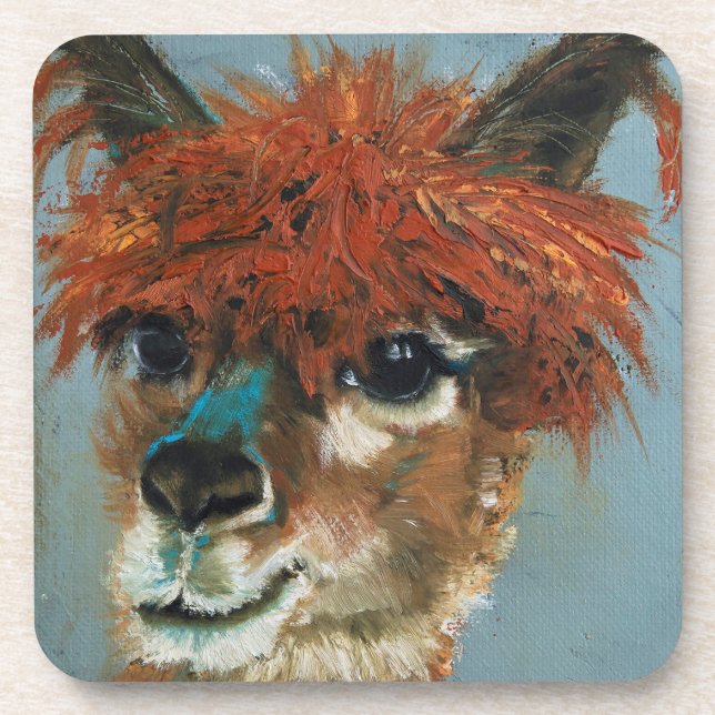 Crazy Hair Alpaca Hard Plastic Coaster (Front)