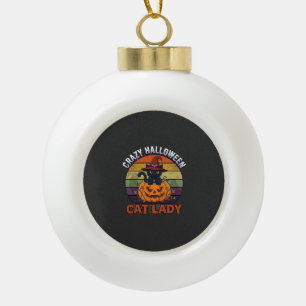 Crazy Halloween Cat Lady Black Pumpkin Witch Hat Ceramic Ball Christmas Ornament